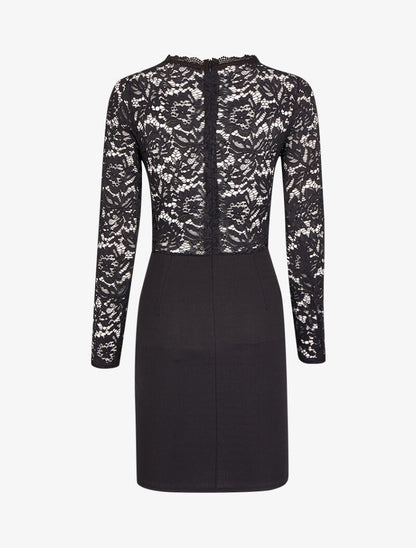 Robe drapée à empiècement dentelle - Noir - 2