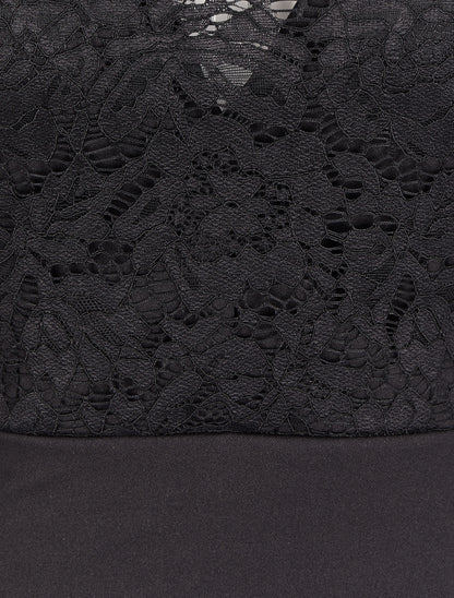 Robe drapée à empiècement dentelle - Noir - 3