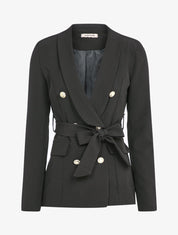 Blazer oversize à boutons stylisés et ceinture - Noir - 4
