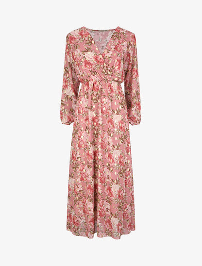 Robe longue à imprimé roses - Rose - 4