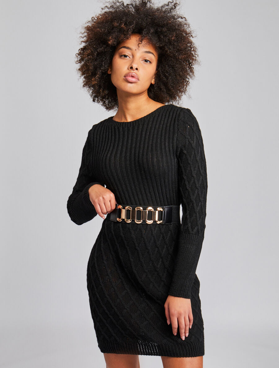 Robe pull en maille effet croisé - Noir - 4