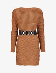 Robe pull en maille effet croisé - Camel - 1