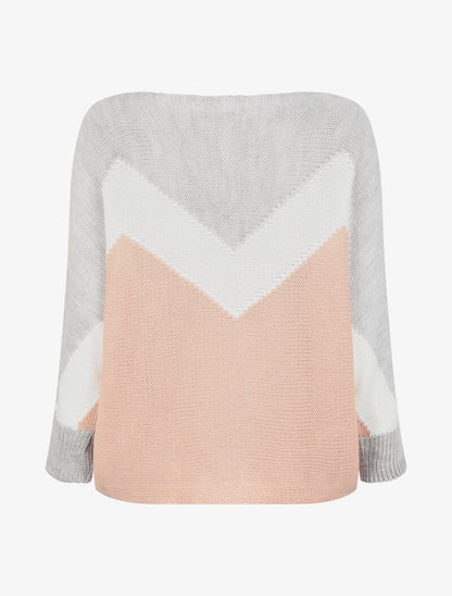 Pull chauve-souris à motifs géométriques - Gris/rose - 2