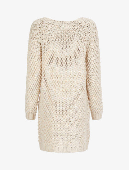 Gilet ouvert en maille crochet - Beige - 2