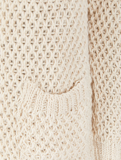 Gilet ouvert en maille crochet - Beige - 3