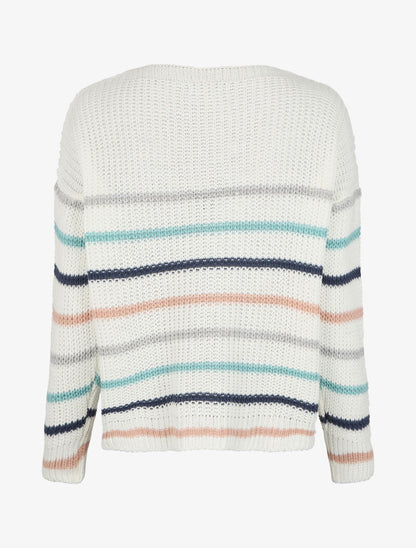 Pull à rayures colorées et col V - Blanc - 2