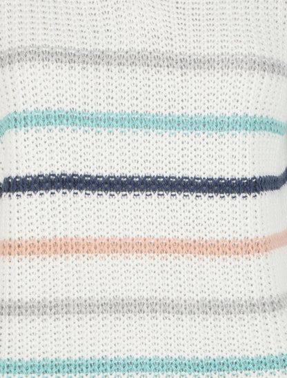Pull à rayures colorées et col V - Blanc - 3