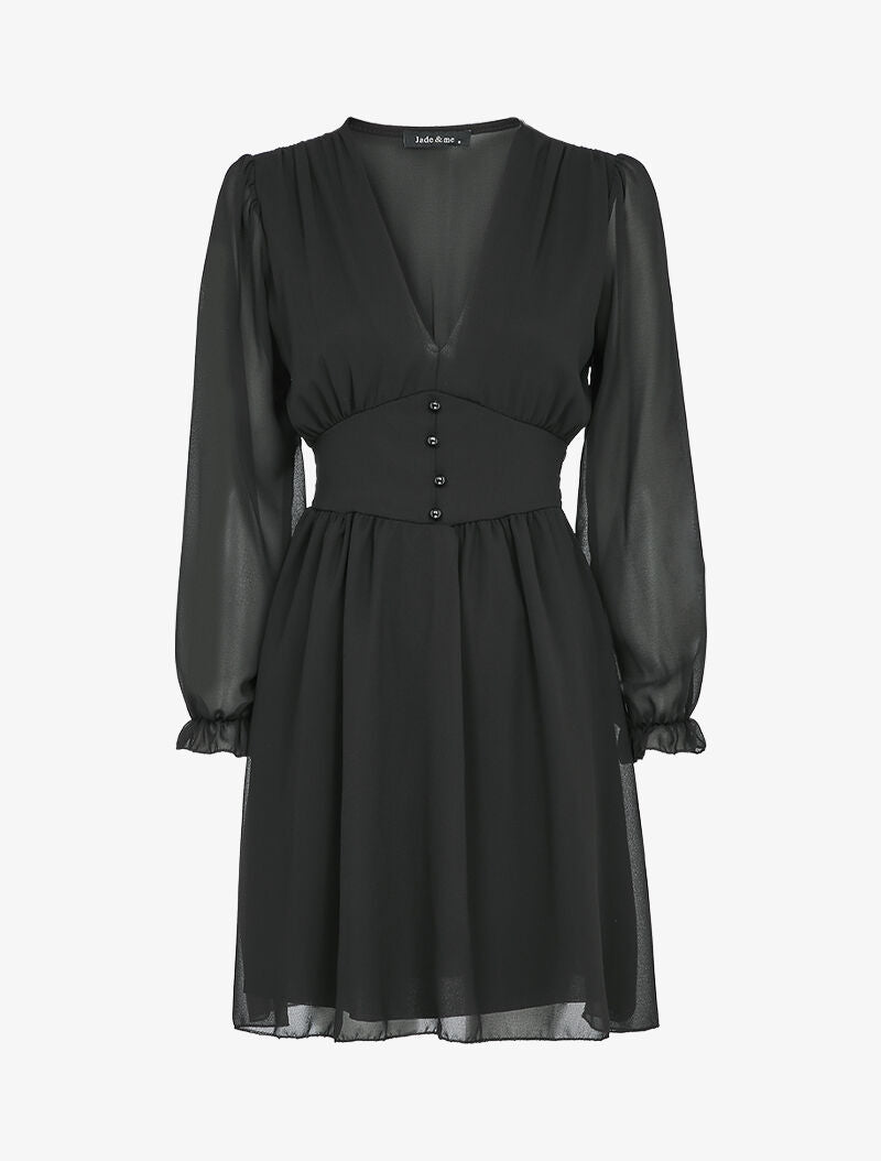Robe empire à manches bouffantes transparentes - Noir - 4