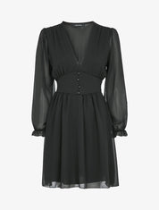 Robe empire à manches bouffantes transparentes - Noir - 4