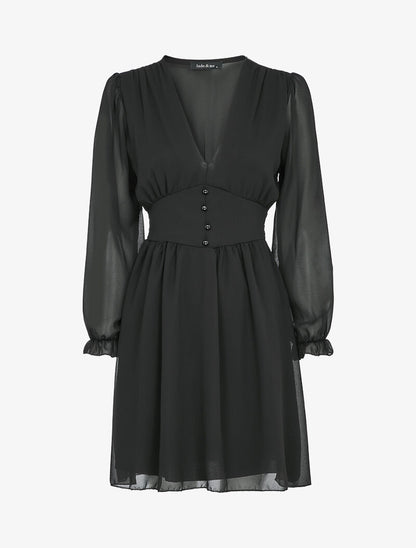 Robe empire à manches bouffantes transparentes - Noir - 4