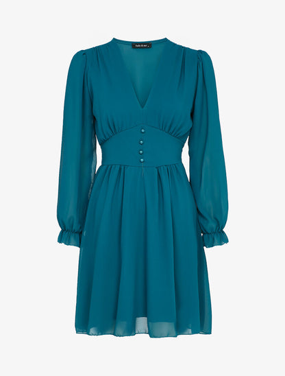 Robe empire à manches bouffantes transparentes - Bleu canard - 1