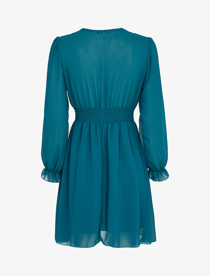 Robe empire à manches bouffantes transparentes - Bleu canard - 2
