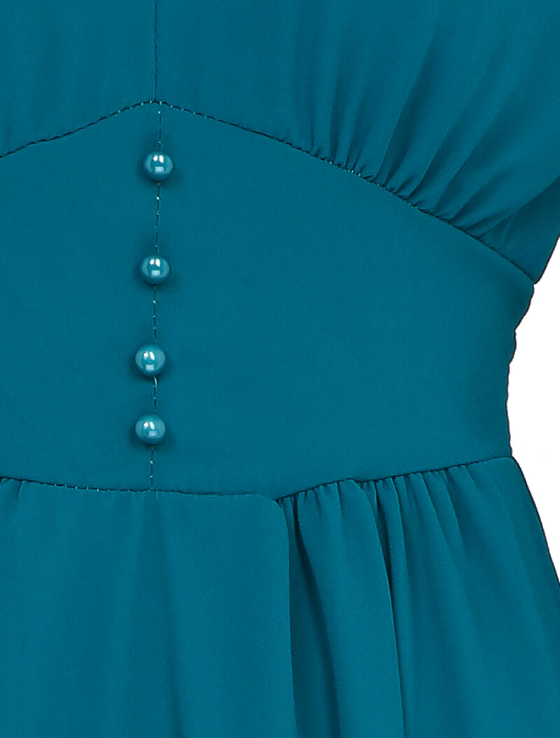 Robe empire à manches bouffantes transparentes - Bleu canard - 3