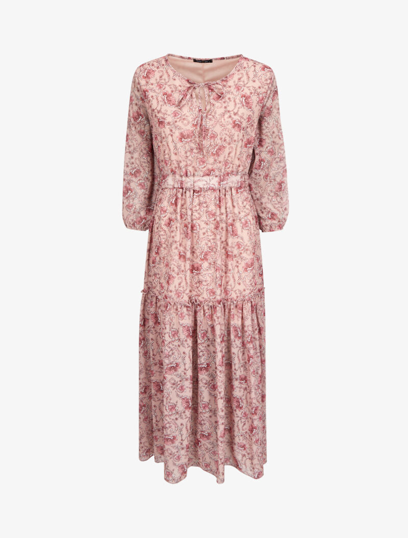 Robe longue à imprimé fleurs baroques - Rose poudré - 1