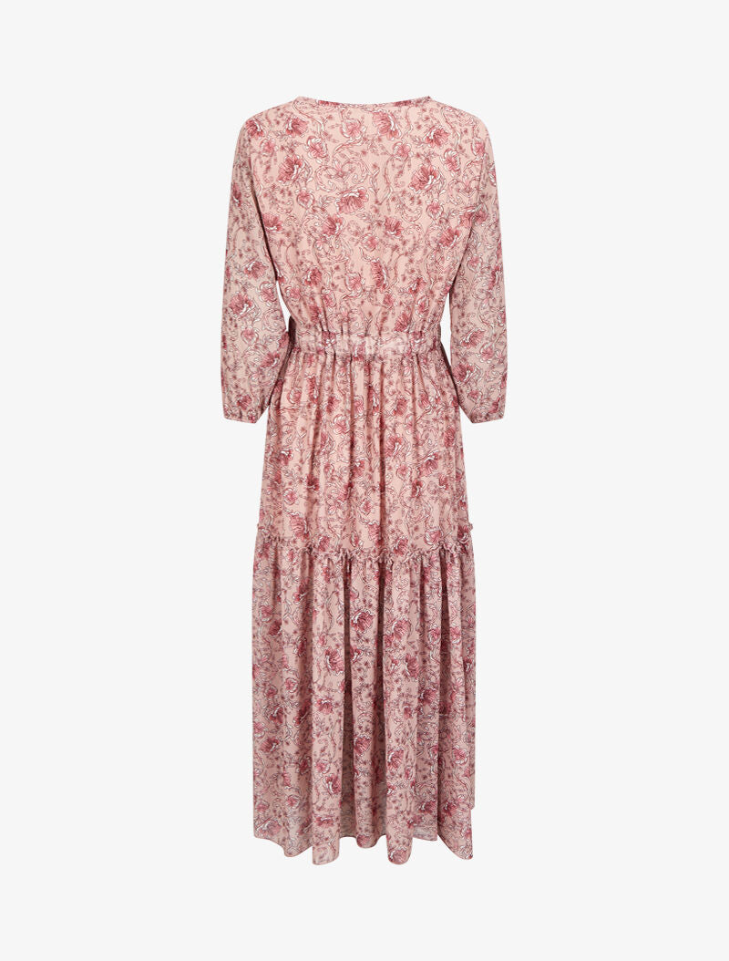 Robe longue à imprimé fleurs baroques - Rose poudré - 2