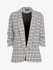 Blazer imprimé petits carreaux à manches 3/4 froncée - Noir/beige - 4