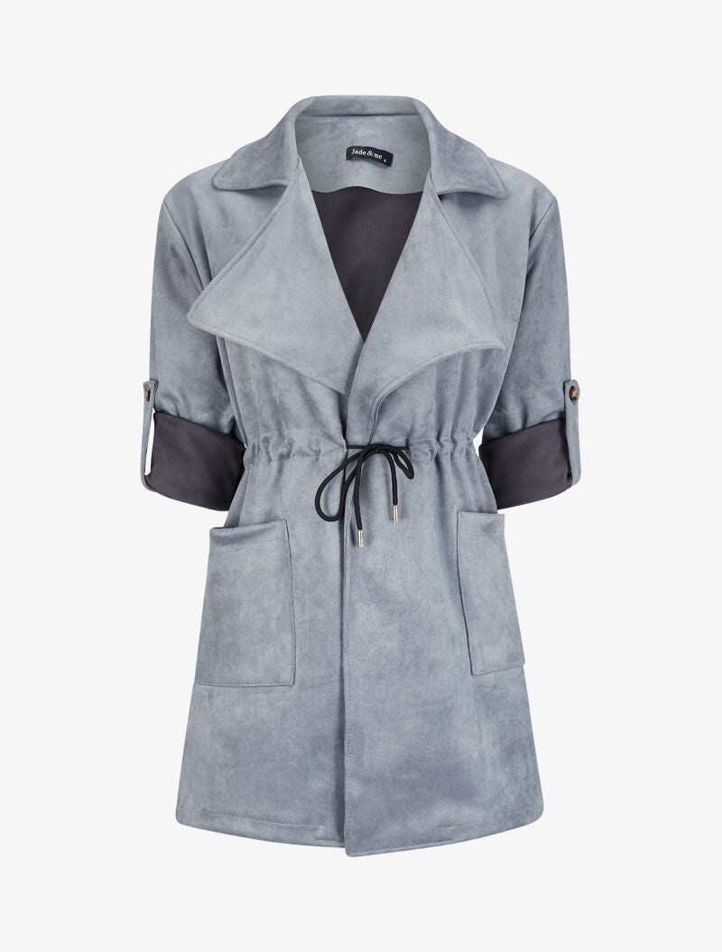 Veste en suédine à manches coudées ajustables - Gris foncé - 4