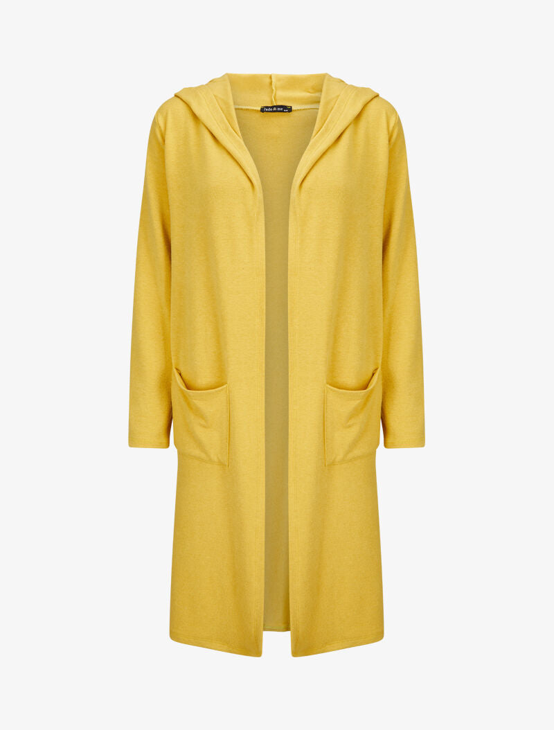 Gilet doux et long à capuche - Jaune - 1