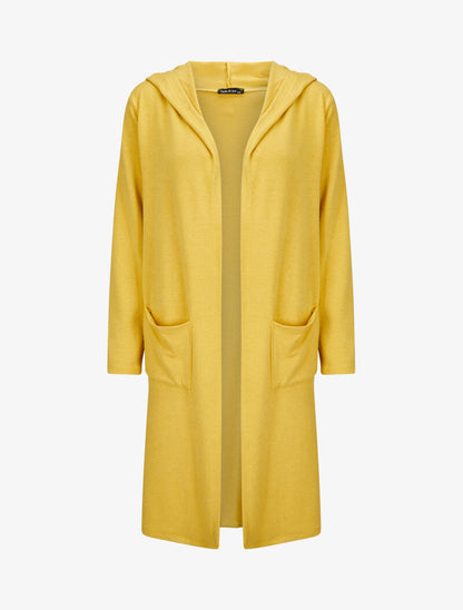 Gilet doux et long à capuche - Jaune - 1