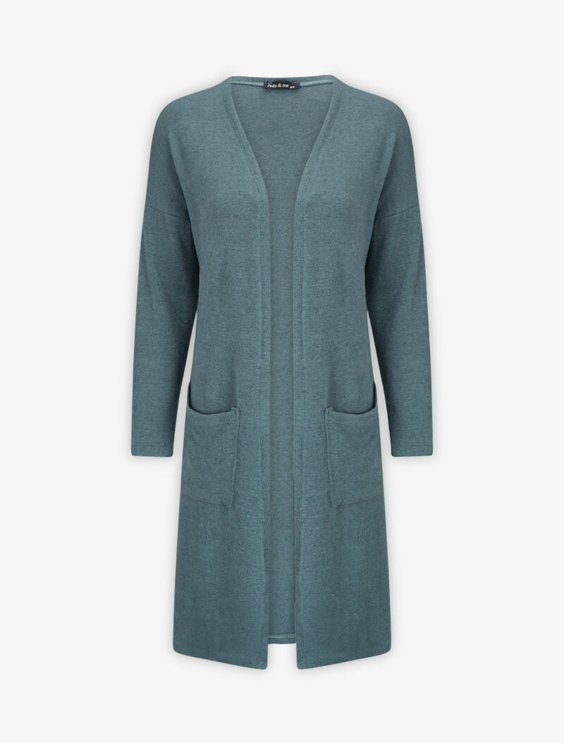 Gilet doux et long à poches plaquées - Bleu gris - 1