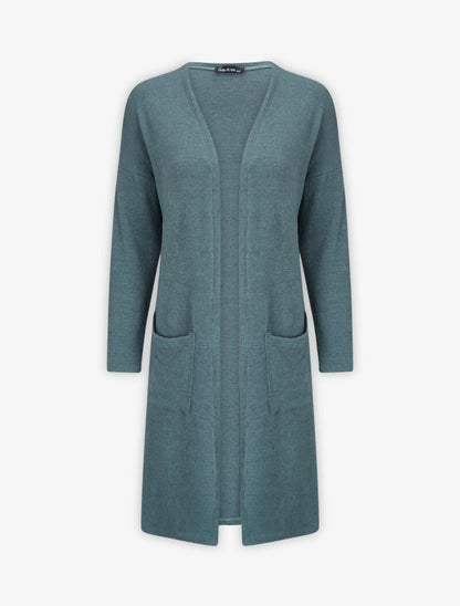 Gilet doux et long à poches plaquées - Bleu gris - 1