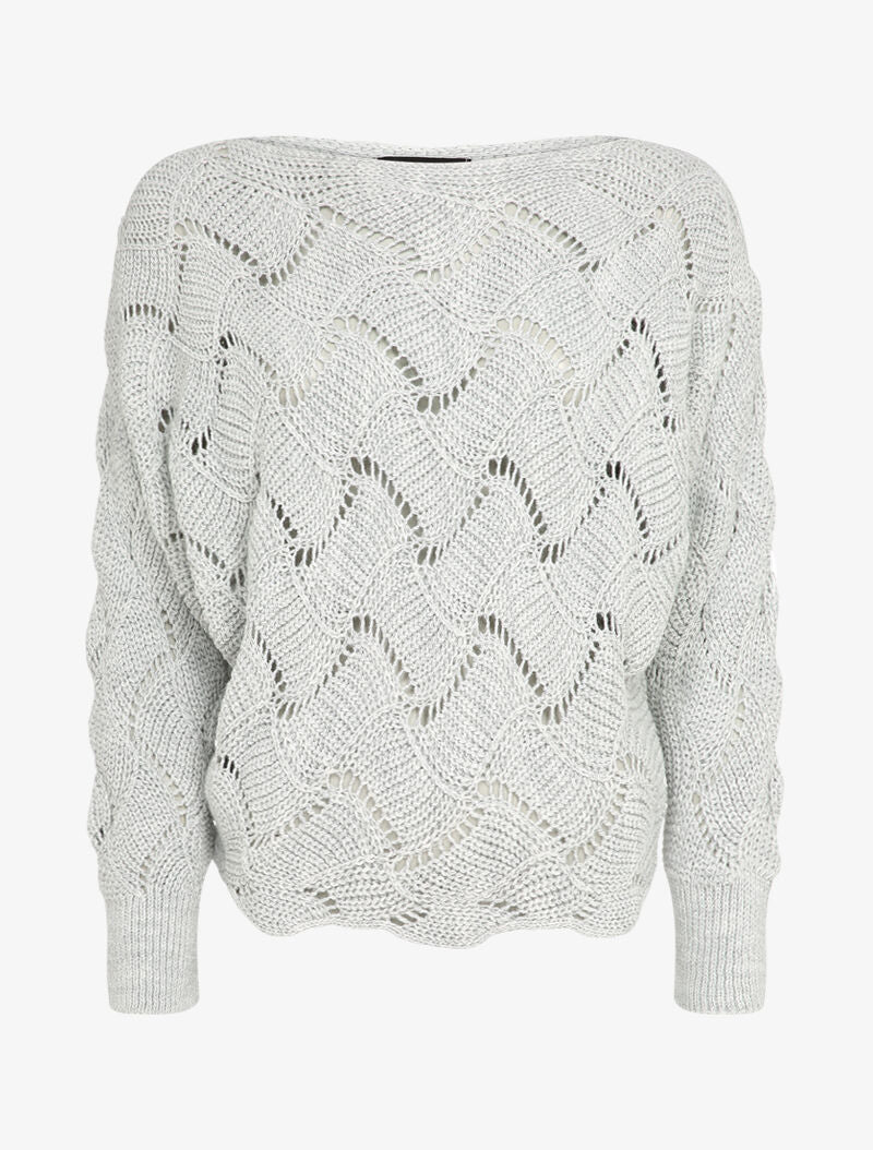 Pull en maille effet carreaux stylisés et col bateau - Gris clair - 1