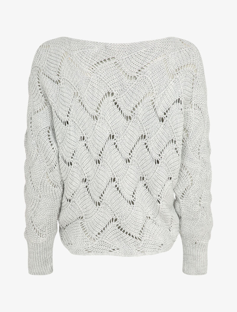 Pull en maille effet carreaux stylisés et col bateau - Gris clair - 2