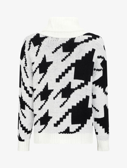 Pull à col roulé et imprimé pied de coq stylisé - Blanc - 2