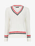 Pull en maille torsadée à rayures - Blanc - 1