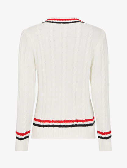 Pull en maille torsadée à rayures - Blanc - 2
