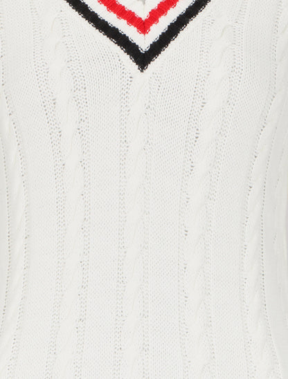 Pull en maille torsadée à rayures - Blanc - 3