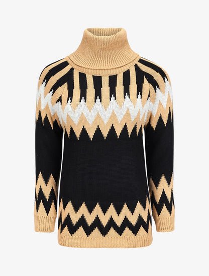 Pull long à col roulé et motifs géométriques - Camel - 4