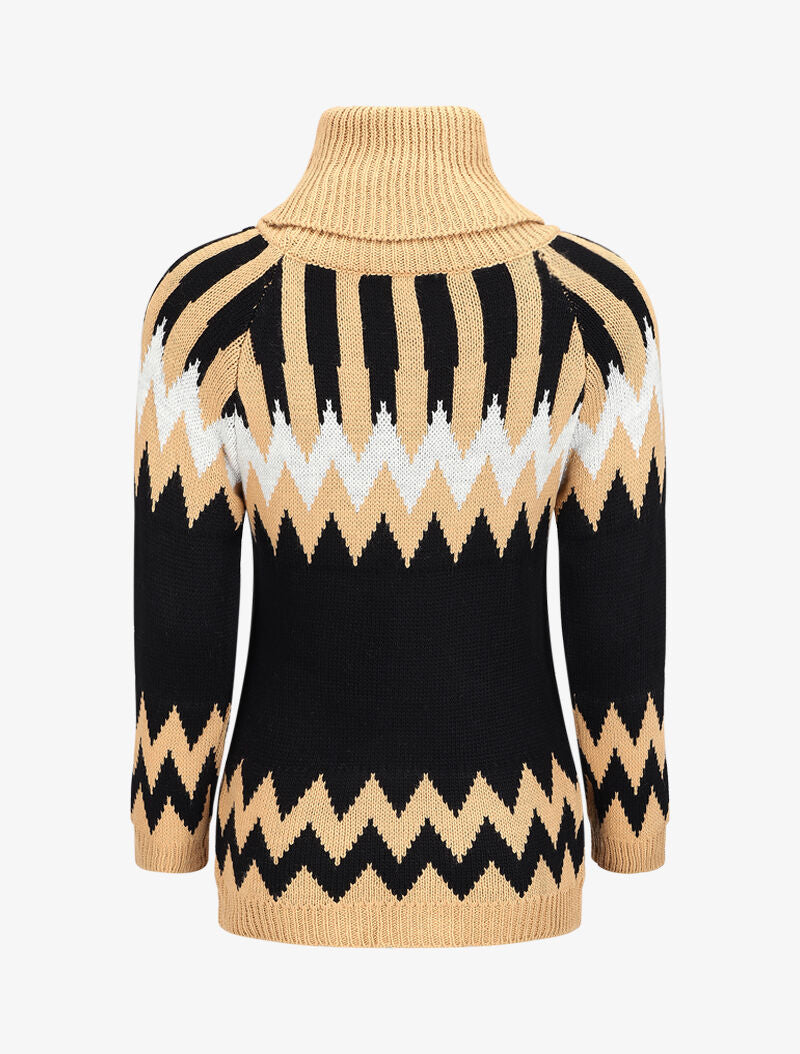 Pull long à col roulé et motifs géométriques - Camel - 2