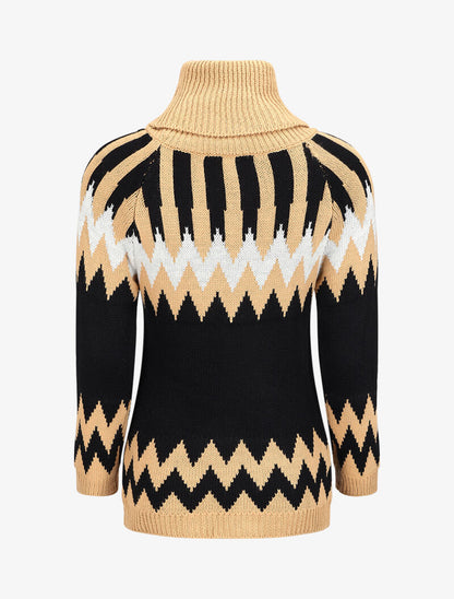 Pull long à col roulé et motifs géométriques - Camel - 2