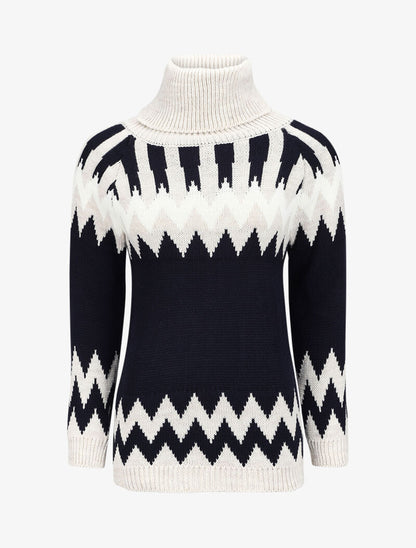 Pull long à col roulé et motifs géométriques - Beige - 4