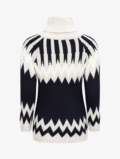 Pull long à col roulé et motifs géométriques - Beige - 2