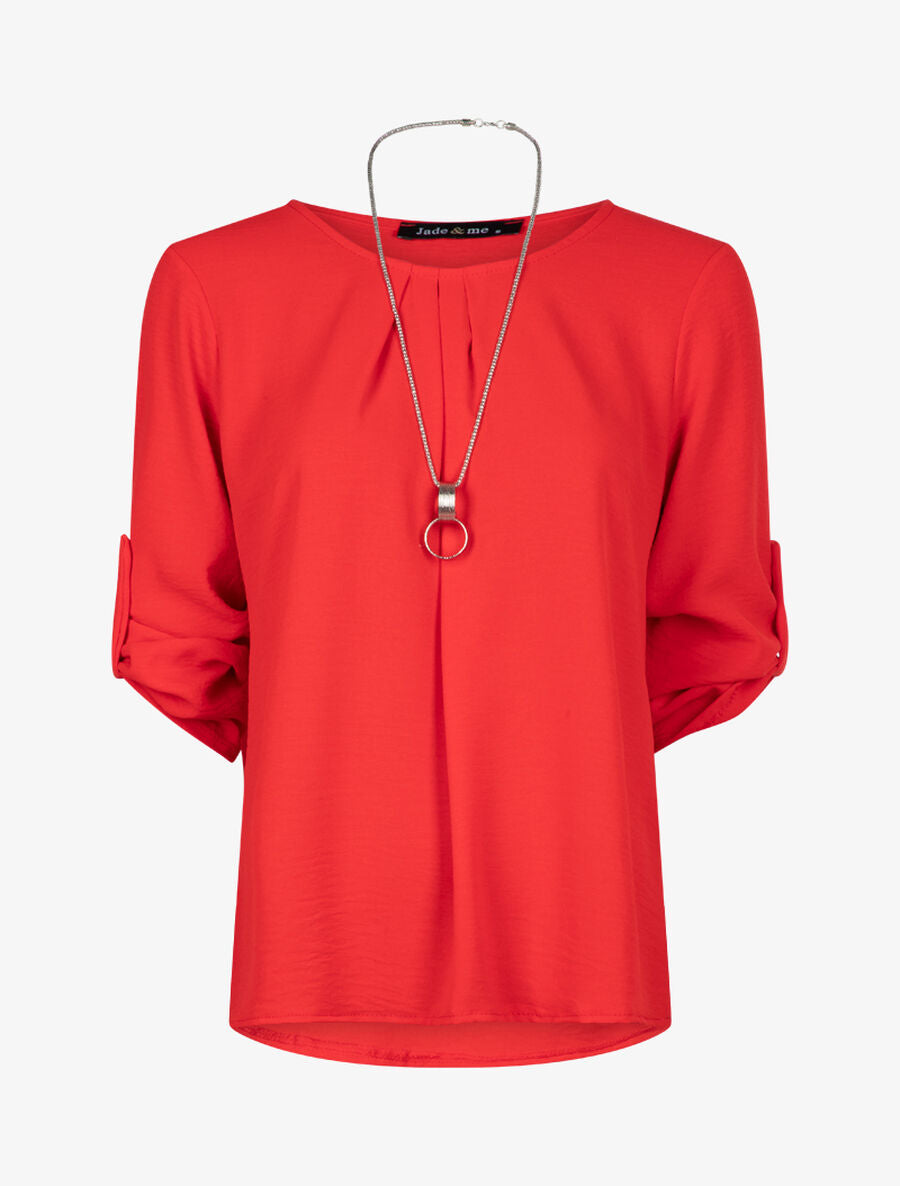 Blouse fluide avec sautoir - Rouge - 1