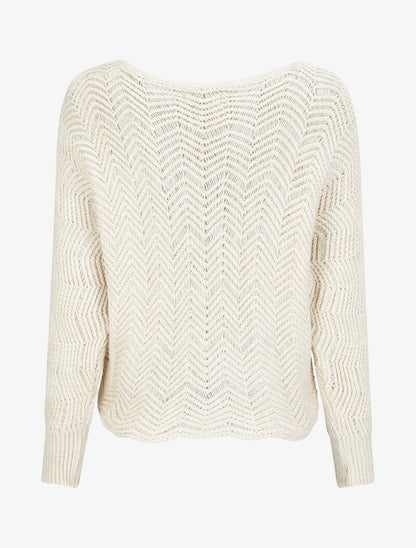 Pull à manches dolman en maille effet dentelé - Beige - 2