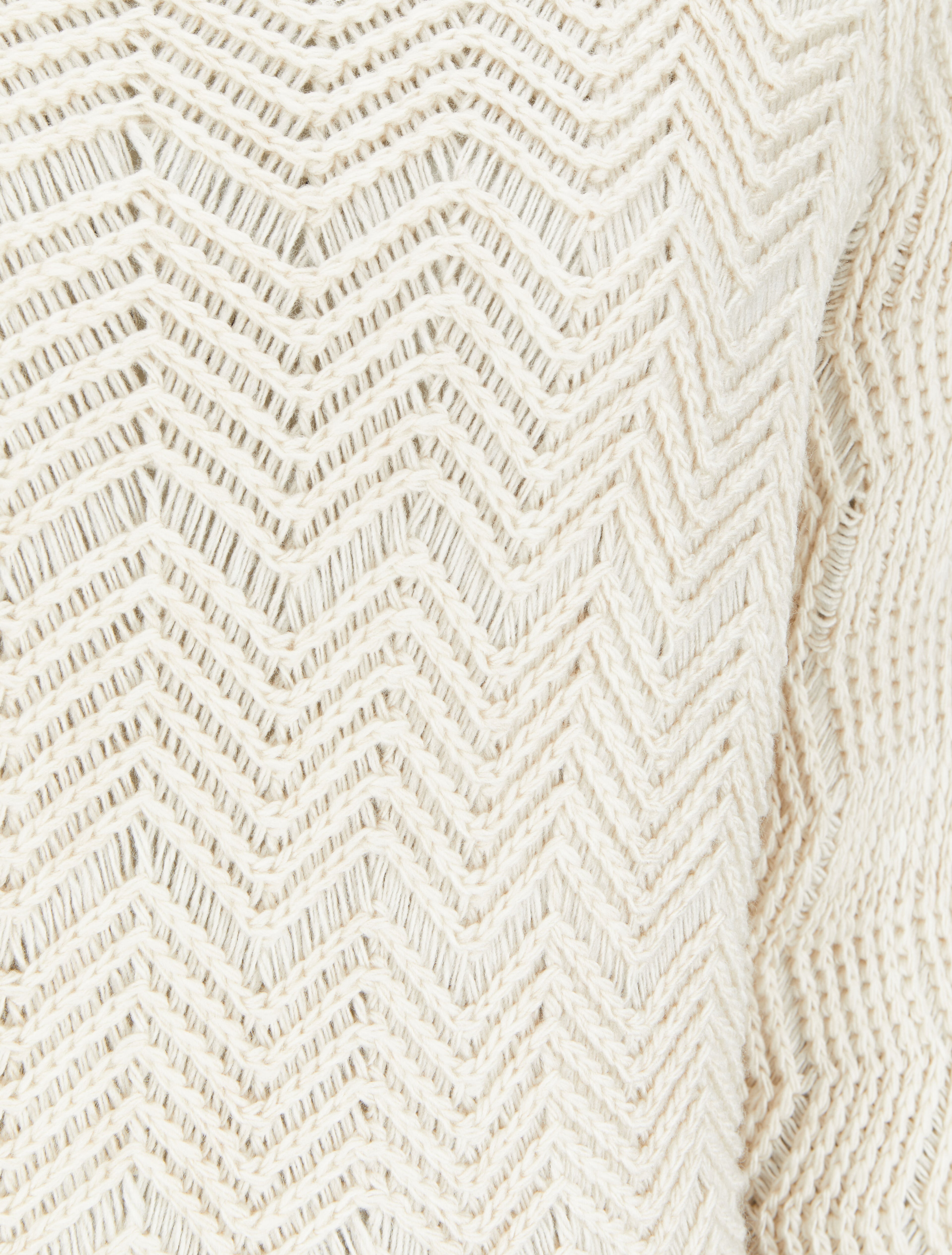 Pull à manches dolman en maille effet dentelé - Beige - 3