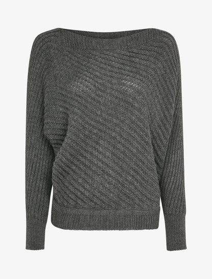 Pull col bateau en maille striée - Gris foncé - 4