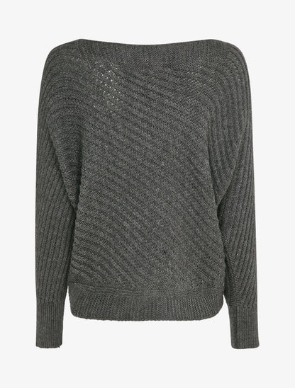 Pull col bateau en maille striée - Gris foncé - 2