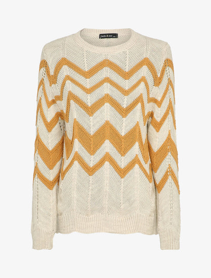 Pull en maille à motif zig zag - Beige - 1