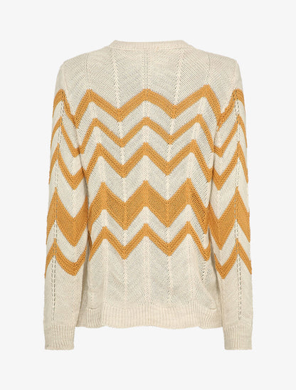 Pull en maille à motif zig zag - Beige - 2
