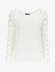 Pull en maille épaisse à manches effet tressé - Blanc - 1