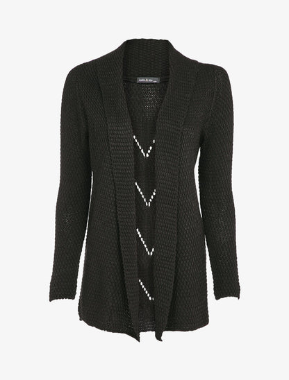 Gilet ouvert en maille à col droit - Noir - 1