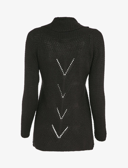 Gilet ouvert en maille à col droit - Noir - 2