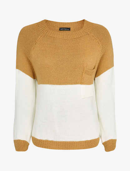 Pull coupe droite bicolore - Camel/noir - 4