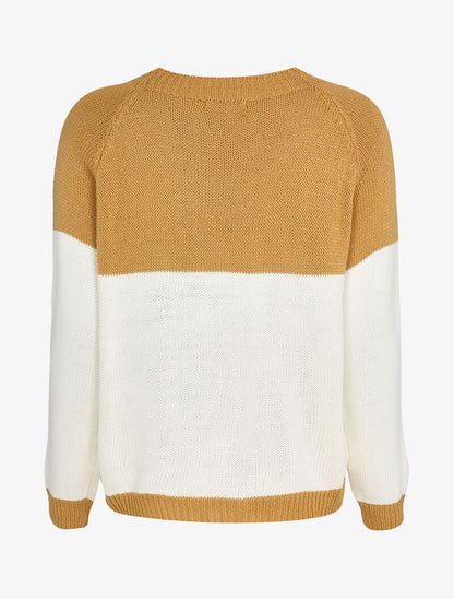 Pull coupe droite bicolore - Camel/noir - 2