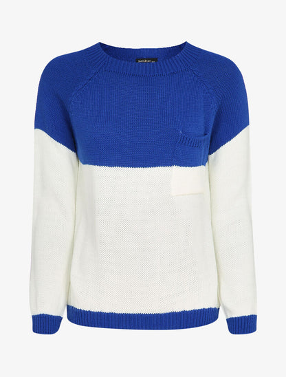 Pull coupe droite bicolore - Bleu roi/blanc - 1