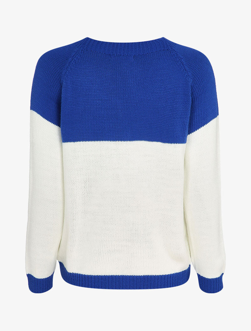 Pull coupe droite bicolore - Bleu roi/blanc - 2